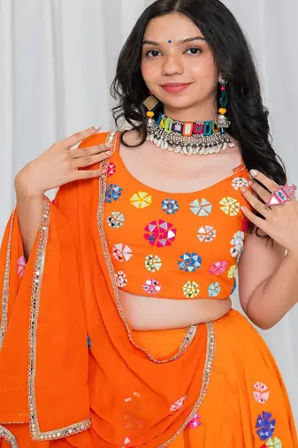 Shades Of Mirror - Random Multi Mirror Work Outfit - Orange