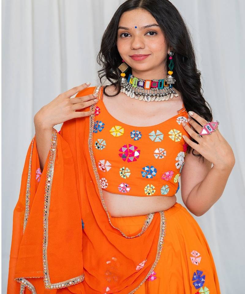 Shades Of Mirror - Random Multi Mirror Work Outfit - Orange