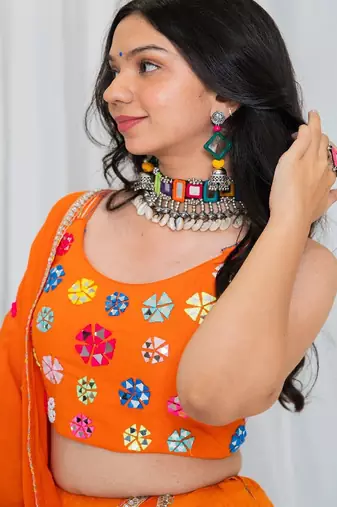 Shades Of Mirror - Random Multi Mirror Work Outfit - Orange