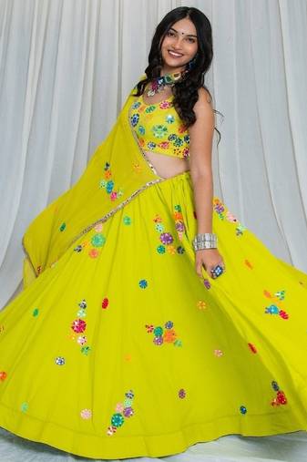 Shades Of Mirror - Random Multi Mirror Work Outfit -Lime Green