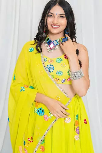 Shades Of Mirror - Random Multi Mirror Work Outfit -Lime Green