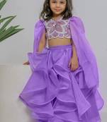 Lilac embroidered silk organza lehenga set
