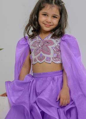 Lilac embroidered silk organza lehenga set 2
