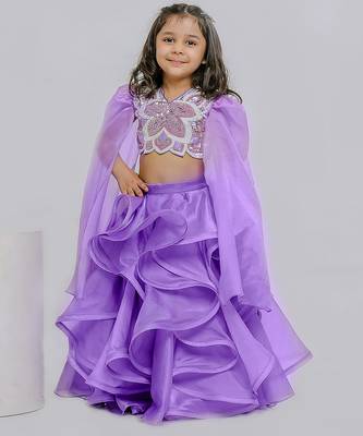 Lilac embroidered silk organza lehenga set 4