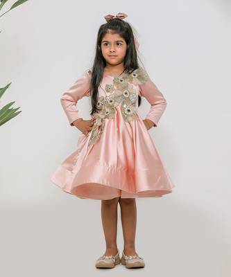 Peach embroidered satin net dress 1