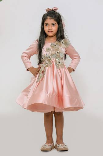 Peach embroidered satin net dress