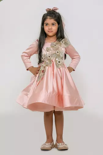 Peach embroidered satin net dress