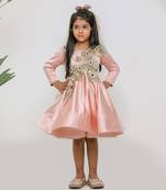 Peach embroidered satin net dress
