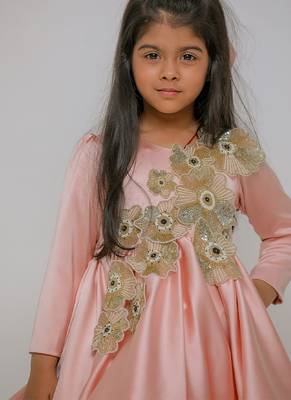 Peach embroidered satin net dress 2