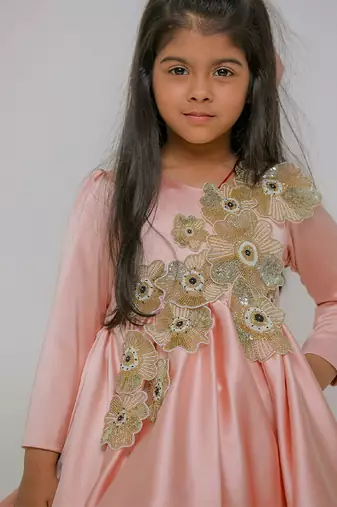Peach embroidered satin net dress