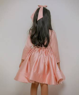 Peach embroidered satin net dress 3