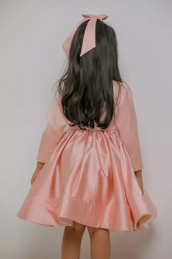Peach embroidered satin net dress