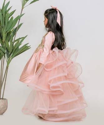 Peach embroidered satin net dress 4