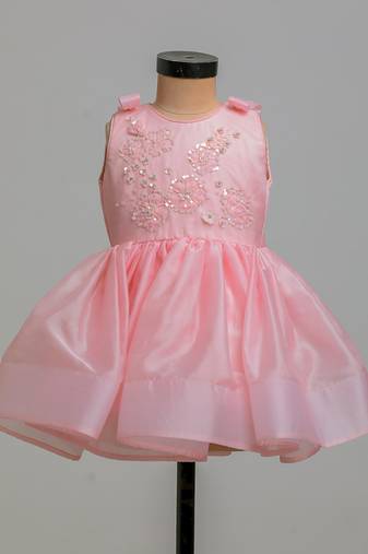 Peach embroidered satin organza frock