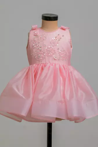 Peach embroidered satin organza frock