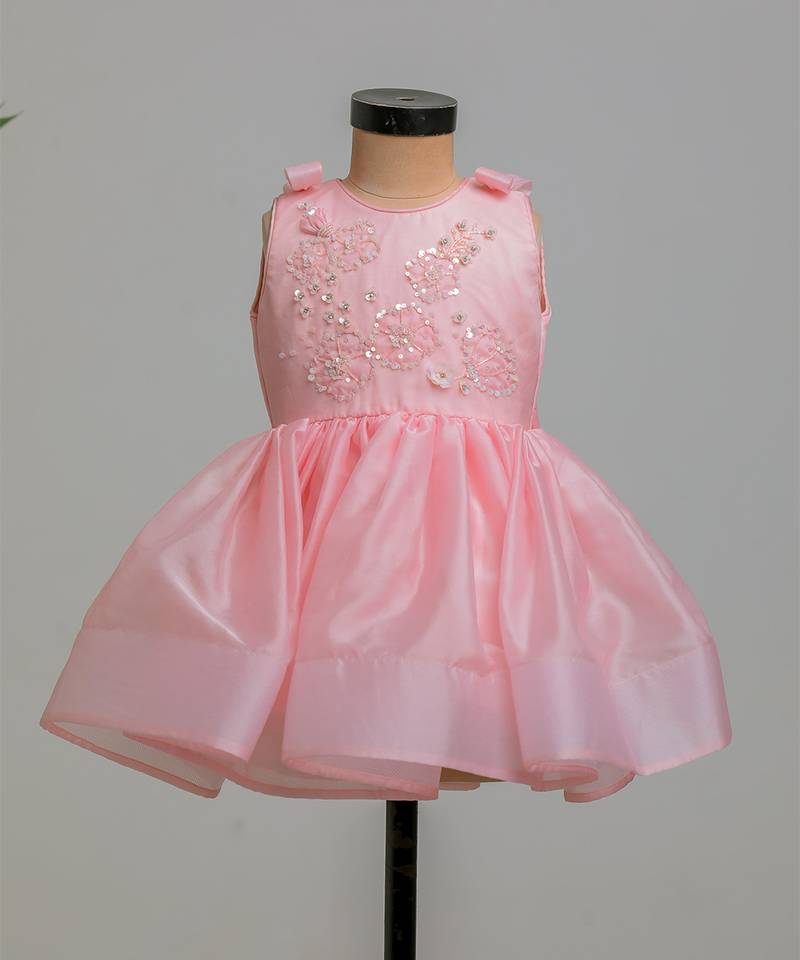 Peach embroidered satin organza frock