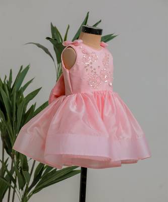Peach embroidered satin organza frock 2