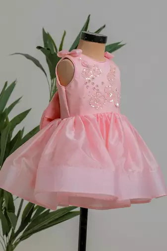 Peach embroidered satin organza frock