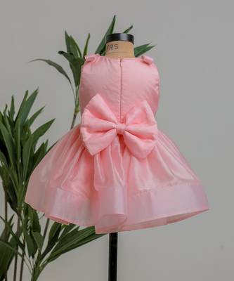 Peach embroidered satin organza frock 3