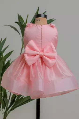Peach embroidered satin organza frock
