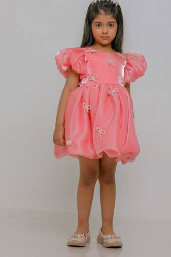 Peach embroidered jimmychoo organza frock