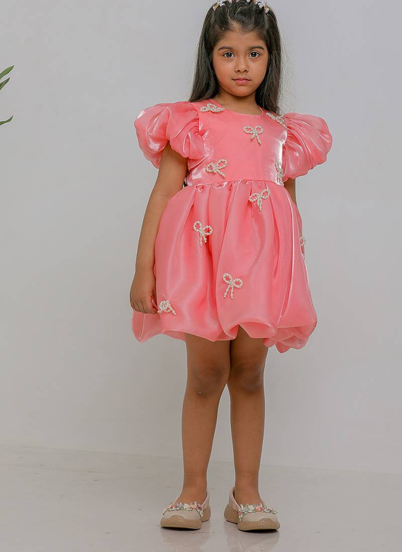 Peach embroidered jimmychoo organza frock