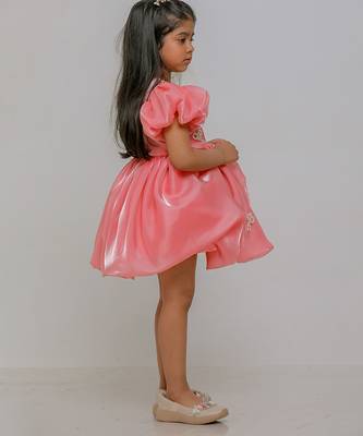Peach embroidered jimmychoo organza frock 2