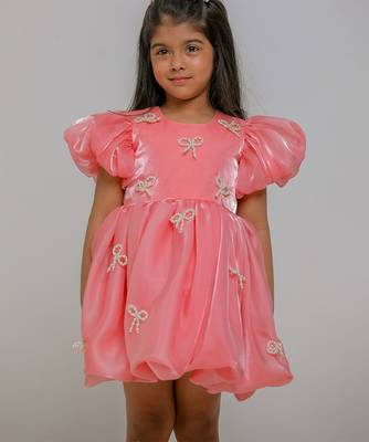 Peach embroidered jimmychoo organza frock 4