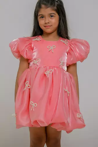 Peach embroidered jimmychoo organza frock