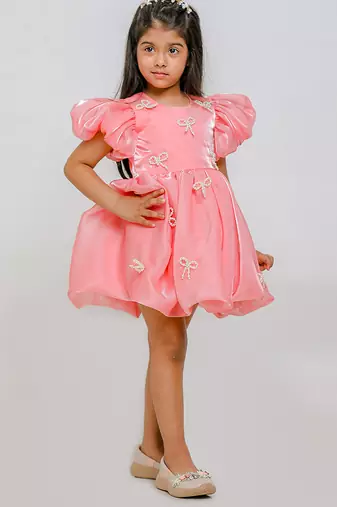 Peach embroidered jimmychoo organza frock