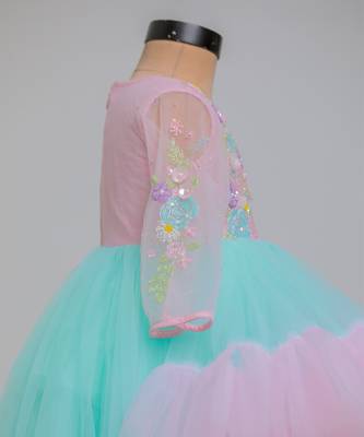 Pink blue embroidered net dress 3