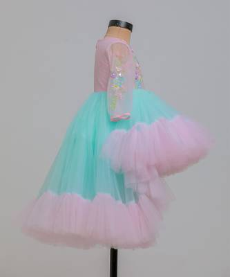 Pink blue embroidered net dress 4