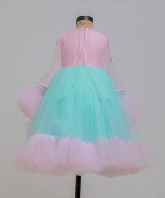 Pink blue embroidered net dress 5