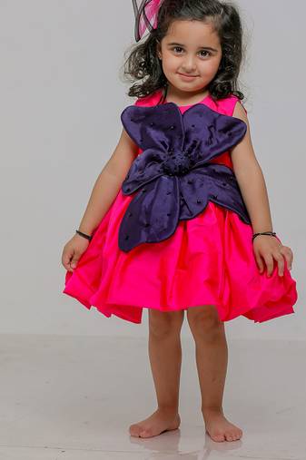 Blue pink embroidered silk dress