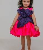 Blue pink embroidered silk dress