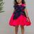 Blue pink embroidered silk dress