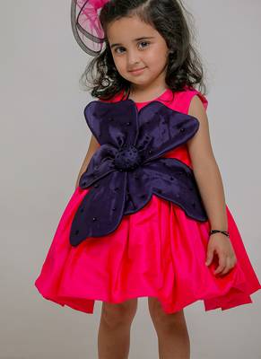 Blue pink embroidered silk dress 3