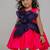 Blue pink embroidered silk dress
