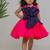 Blue pink embroidered silk dress