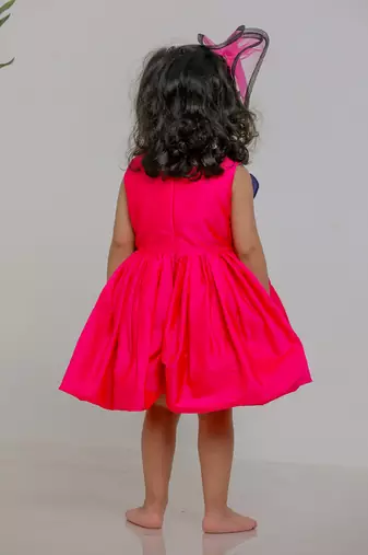 Blue pink embroidered silk dress