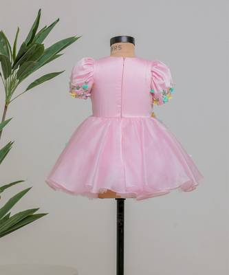 Pink embroidered satin organza frock 3