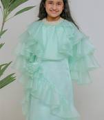 Sea green embroidered satin dress