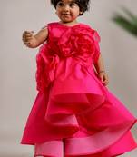 Pink embroidered high low silk gown