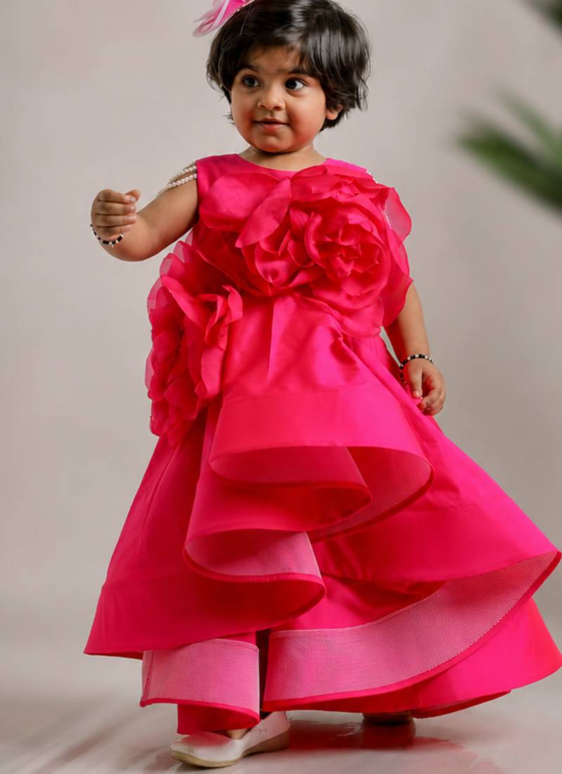 Pink embroidered high low silk gown