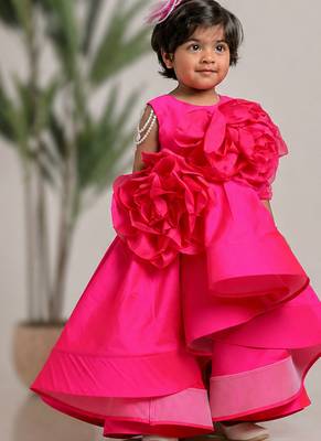 Pink embroidered high low silk gown 2