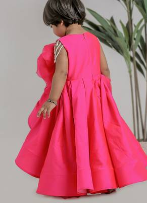Pink embroidered high low silk gown 3