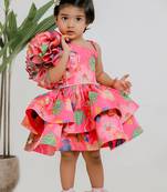 Pink printed one shoulder muslin frock