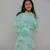 Sea green embroidered satin dress