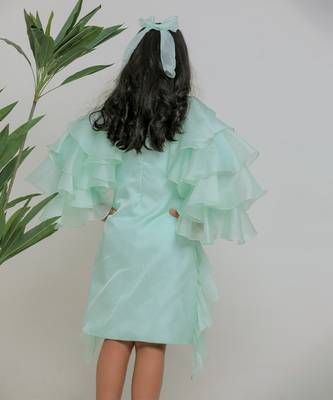 Sea green embroidered satin dress 5