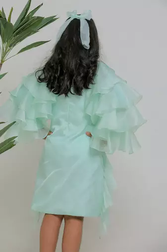 Sea green embroidered satin dress